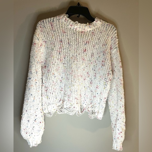 Women’s confetti yarn distressed sweater size small white polka dots cozy - Picture 2 of 7